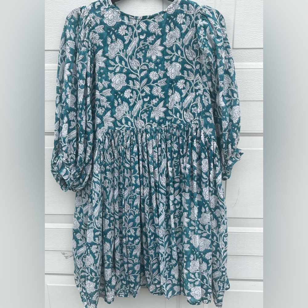 Women's Dolma vita green floral dress puff sleeves M - Picture 2 of 4